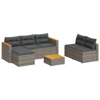 vidaXL 5-tlg. Garten-Sofagarnitur mit Kissen Grau Poly Rattan Akazie