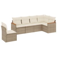 vidaXL 6-tlg. Garten-Sofagarnitur mit Kissen Beige Poly Rattan