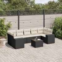 vidaXL 8-tlg. Garten-Sofagarnitur mit Kissen Schwarz Poly Rattan