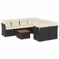 vidaXL 9-tlg. Garten-Sofagarnitur mit Kissen Schwarz Poly Rattan