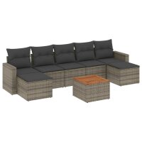 vidaXL 8-tlg. Garten-Sofagarnitur mit Kissen Grau Poly Rattan