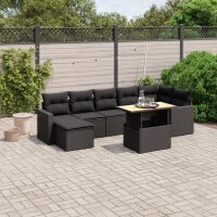 vidaXL 8-tlg. Garten-Sofagarnitur mit Kissen Schwarz Poly Rattan