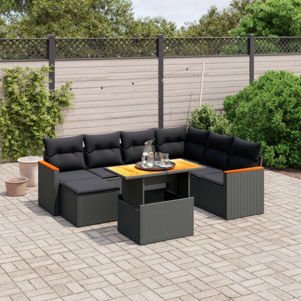 vidaXL 8-tlg. Garten-Sofagarnitur mit Kissen Schwarz Poly Rattan