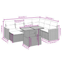 vidaXL 8-tlg. Garten-Sofagarnitur mit Kissen Schwarz Poly Rattan