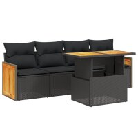 vidaXL 5-tlg. Garten-Sofagarnitur mit Kissen Schwarz Poly Rattan