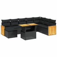 vidaXL 9-tlg. Garten-Sofagarnitur mit Kissen Schwarz Poly Rattan