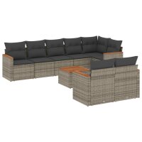 vidaXL 9-tlg. Garten-Sofagarnitur mit Kissen Grau Poly Rattan