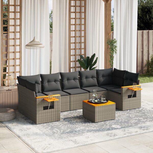 vidaXL 8-tlg. Garten-Sofagarnitur mit Kissen Grau Poly Rattan