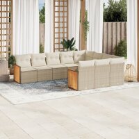 vidaXL 10-tlg. Garten-Sofagarnitur mit Kissen Beige Poly...