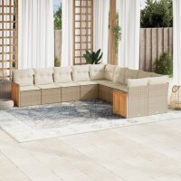 vidaXL 10-tlg. Garten-Sofagarnitur mit Kissen Beige Poly...