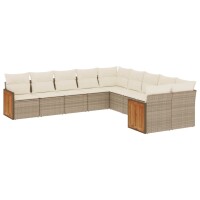 vidaXL 10-tlg. Garten-Sofagarnitur mit Kissen Beige Poly...