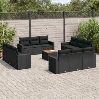 vidaXL 13-tlg. Garten-Sofagarnitur mit Kissen Schwarz Poly Rattan