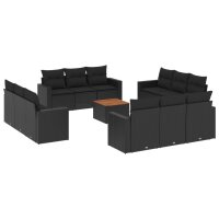 vidaXL 13-tlg. Garten-Sofagarnitur mit Kissen Schwarz Poly Rattan