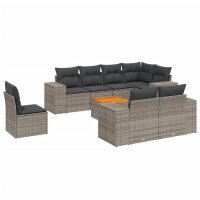 vidaXL 9-tlg. Garten-Sofagarnitur mit Kissen Grau Poly Rattan