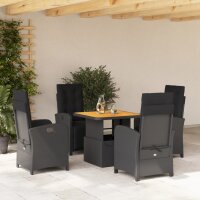 vidaXL 5-tlg. Garten-Essgruppe mit Kissen Schwarz Poly Rattan