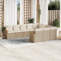 vidaXL 10-tlg. Garten-Sofagarnitur mit Kissen Beige Poly...