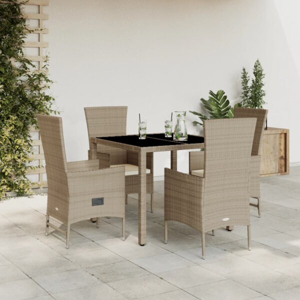 vidaXL 5-tlg. Garten-Essgruppe mit Kissen Beige Poly Rattan