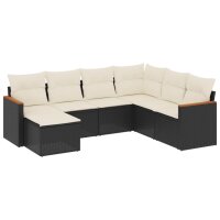 vidaXL 7-tlg. Garten-Sofagarnitur mit Kissen Schwarz Poly Rattan