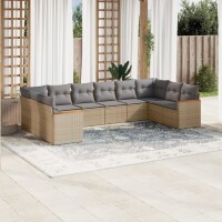 vidaXL 10-tlg. Garten-Sofagarnitur mit Kissen Beige Poly...