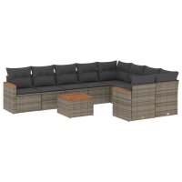 vidaXL 10-tlg. Garten-Sofagarnitur mit Kissen Grau Poly...