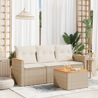 vidaXL 4-tlg. Garten-Sofagarnitur mit Kissen Beige Poly Rattan