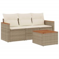 vidaXL 4-tlg. Garten-Sofagarnitur mit Kissen Beige Poly Rattan