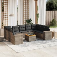 vidaXL 10-tlg. Garten-Sofagarnitur mit Kissen Grau Poly Rattan