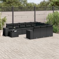 vidaXL 11-tlg. Garten-Sofagarnitur mit Kissen Schwarz Poly Rattan