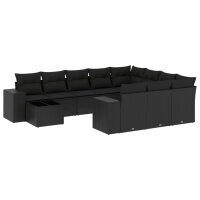 vidaXL 11-tlg. Garten-Sofagarnitur mit Kissen Schwarz Poly Rattan