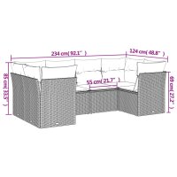 vidaXL 6-tlg. Garten-Sofagarnitur mit Kissen Braun Poly Rattan