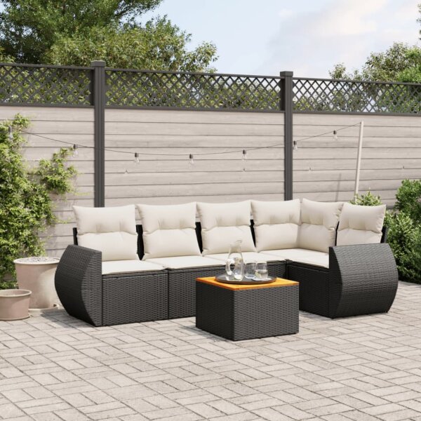 vidaXL 6-tlg. Garten-Sofagarnitur mit Kissen Schwarz Poly Rattan