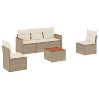 vidaXL 6-tlg. Garten-Sofagarnitur mit Kissen Beige Poly Rattan