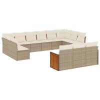 vidaXL 13-tlg. Garten-Sofagarnitur mit Kissen Beige Poly...