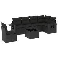 vidaXL 7-tlg. Garten-Sofagarnitur mit Kissen Schwarz Poly Rattan