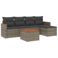 vidaXL 6-tlg. Garten-Sofagarnitur mit Kissen Grau Poly Rattan