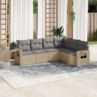 vidaXL 6-tlg. Garten-Sofagarnitur mit Kissen Beige Poly...