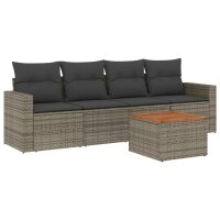 vidaXL 5-tlg. Garten-Sofagarnitur mit Kissen Grau Poly Rattan