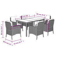 vidaXL 7-tlg. Garten-Essgruppe mit Kissen Schwarz Poly Rattan