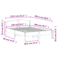 vidaXL Massivholzbett mit Kopfteil Wachsbraun 150x200 cm Kiefer