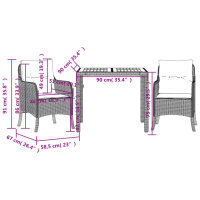 vidaXL 3-tlg. Garten-Essgruppe mit Kissen Grau Poly Rattan