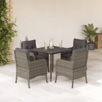 vidaXL 5-tlg. Garten-Essgruppe mit Kissen Grau Poly Rattan