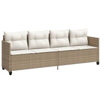 vidaXL Sonnenliege mit Kissen Beige Poly Rattan