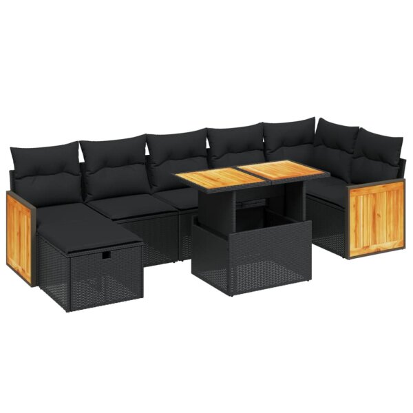 vidaXL 8-tlg. Garten-Sofagarnitur mit Kissen Schwarz Poly Rattan