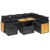 vidaXL 8-tlg. Garten-Sofagarnitur mit Kissen Schwarz Poly Rattan