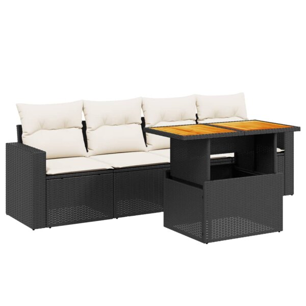 vidaXL 5-tlg. Garten-Sofagarnitur mit Kissen Schwarz Poly Rattan