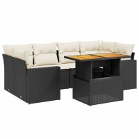 vidaXL 7-tlg. Garten-Sofagarnitur mit Kissen Schwarz Poly Rattan