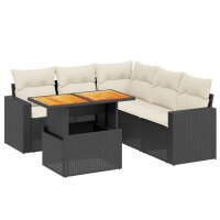 vidaXL 6-tlg. Garten-Sofagarnitur mit Kissen Schwarz Poly Rattan