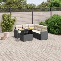 vidaXL 6-tlg. Garten-Sofagarnitur mit Kissen Schwarz Poly Rattan