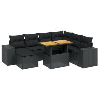 vidaXL 8-tlg. Garten-Sofagarnitur mit Kissen Schwarz Poly Rattan