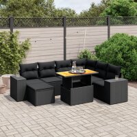 vidaXL 8-tlg. Garten-Sofagarnitur mit Kissen Schwarz Poly Rattan